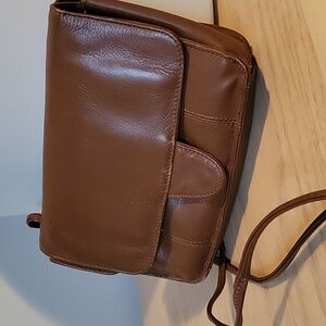 Derek Alexander Mini Brown Leather Crossbody Bag w Mirror